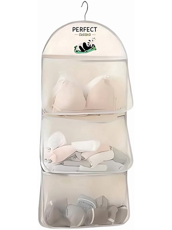 Multi Purpose Multi Layer Mesh Storage Hanging Bag,Hanging Storage with Metal Hanger Mesh Pockets for Bra Underwear Socks,Pockets Hang Store Bag for Door Wall Closet