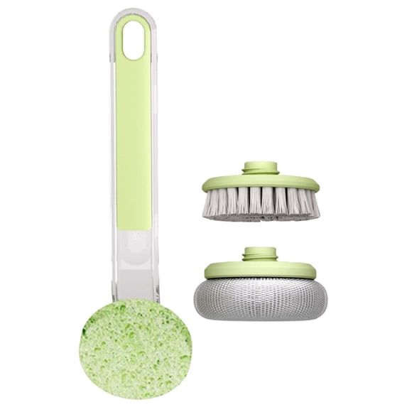 Multi-Purpose Non-Stick Pan Scrubber With 2 Replacement Heads: Kitchen Stove Degreasing And Cleaning Brush For Pots, Pans, And Cooktops