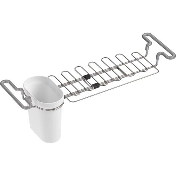 Multi-Purpose Over-The-Sink Drying Rack, Caddy with Kitchen Towel Bar Holder, Soaking Cup. Expandable 14.6" to 17.6", White