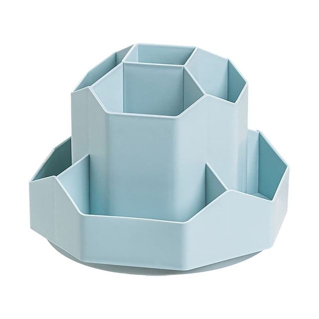 Multi-Purpose Pencil Case Rotating Storage Rack Blue Organizers and Storage, Office Supplies for Desk 9 Slots 360 Rotating Desk Organizers Desktop Storage, 1X Pen Holder, by Meiiso
