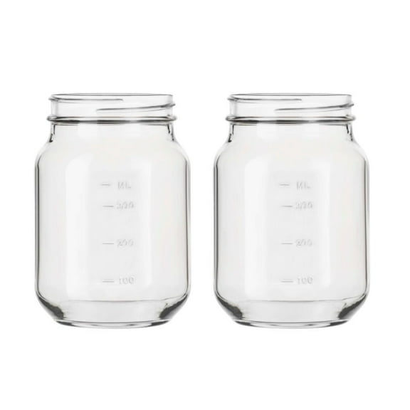 Multi Purpose Plastic Mason Jar, Regular Mouth, Gold Lids, Glass Pudding Jars, Yogurt Jars Ideal for Jam, Honey, Wedding Favors, Shower Favors, Food Grade Materials, Jar of 2, 16 OZ Per Jar