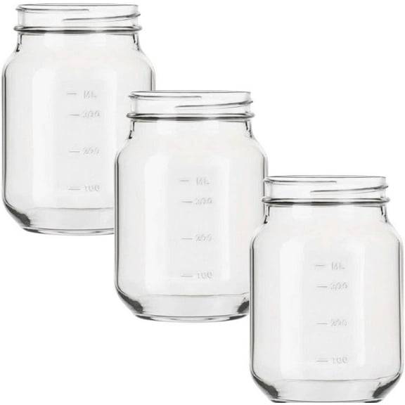 Multi Purpose Plastic Mason Jar, Regular Mouth, Gold Lids, Glass Pudding Jars, Yogurt Jars Ideal for Jam, Honey, Wedding Favors, Shower Favors, Food Grade Materials, Jar of 3, 16 OZ Per Jar