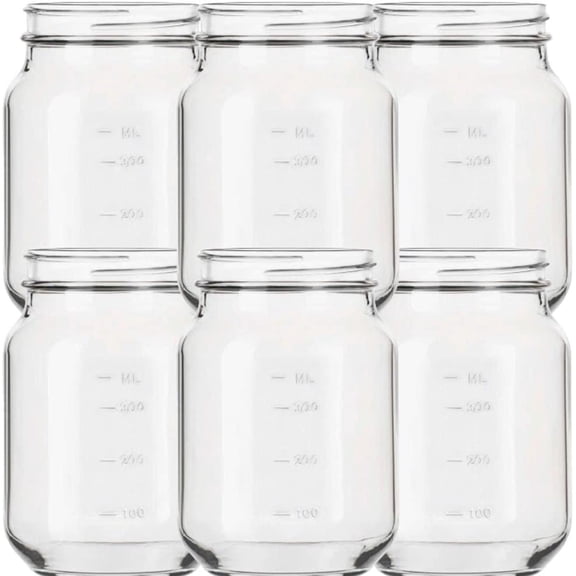 Multi Purpose Plastic Mason Jar, Regular Mouth, Gold Lids, Glass Pudding Jars, Yogurt Jars Ideal for Jam, Honey, Wedding Favors, Shower Favors, Food Grade Materials, Jar of 6, 16 OZ Per Jar