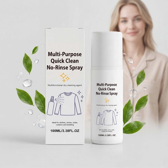 Multi-Purpose Quick Clean No-Rinse Spray, 3.38 fl oz Dry Cleaning Agent for Clothes, Shoes, Sofas, Curtains, Bedding