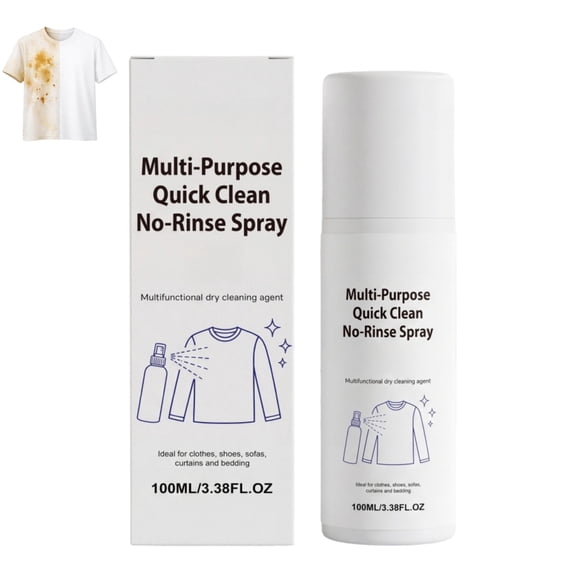 Multi-Purpose Quick Clean No-Rinse Spray, Instant Clean No-Rinse Spray, Simply Sprays and Wipe to Break Down Stubborn Stains in Seconds, Everyday Spill Defender, Perfect for Clothes and Shoes