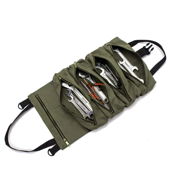 Multi-Purpose Roll Up Tool Bag,Tool Roll,Wrench Roll,Canvas Tool Organizer Bucket,Zipper Carrier Tote