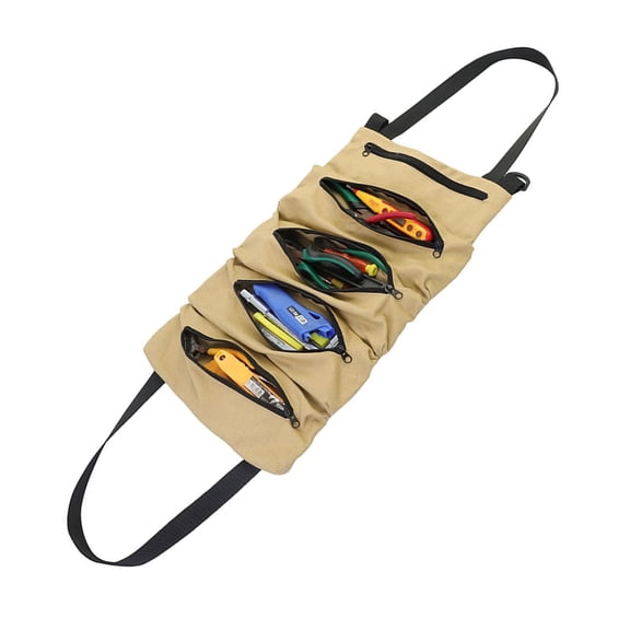 Multi-Purpose Roll Up Tool Bag, Wrench Roll,Canvas Tool Organizer Bucket,Car First Aid Kit Wrap Roll Storage Case