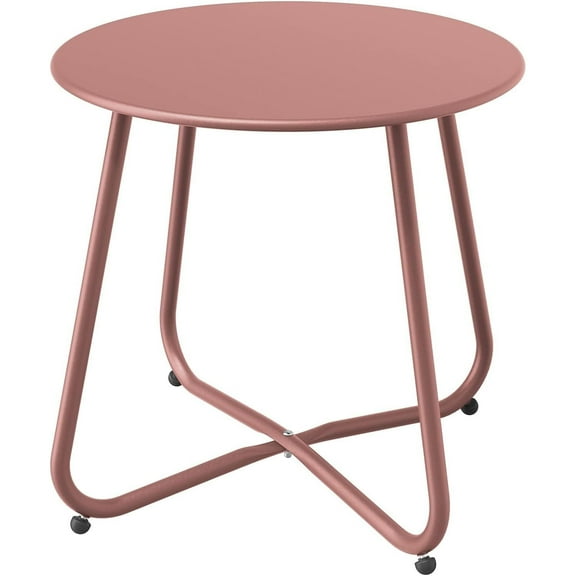 Multi-Purpose Side Table - Round Shape with Reinforced Cross Base, Lockable Wheels for Stability, Modern Home Furniture Essential - Pink