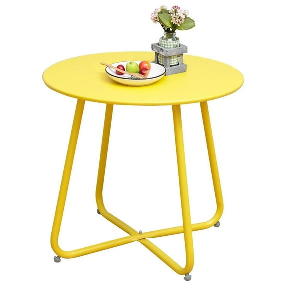 Multi-Purpose Side Table - Round Shape with Reinforced Cross Base, Lockable Wheels for Stability, Modern Home Furniture Essential - Yellow