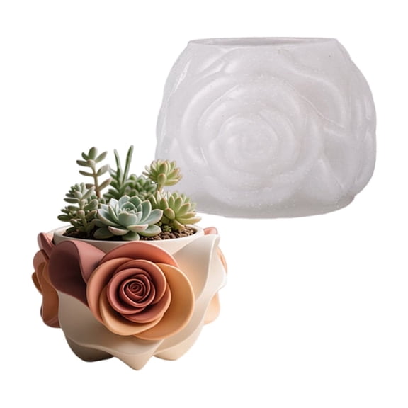 Multi-Purpose Rose Design Silicone Planter for Concrete Art & Decor Projects