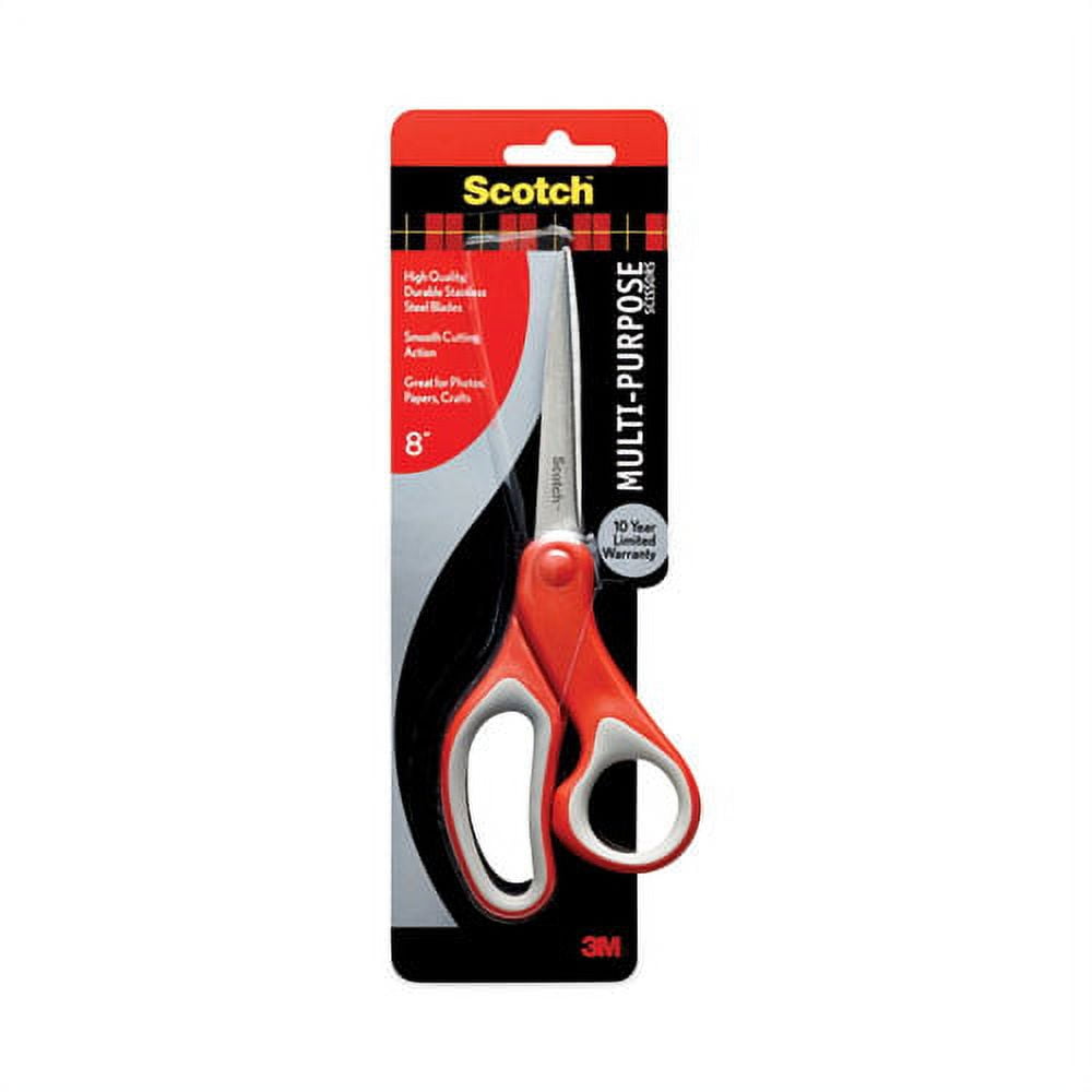 "Multi-Purpose Scissors, 8"" Long, 3.38"" Cut Length, Gray/red Straight Handle | Bundle of 2 Each"