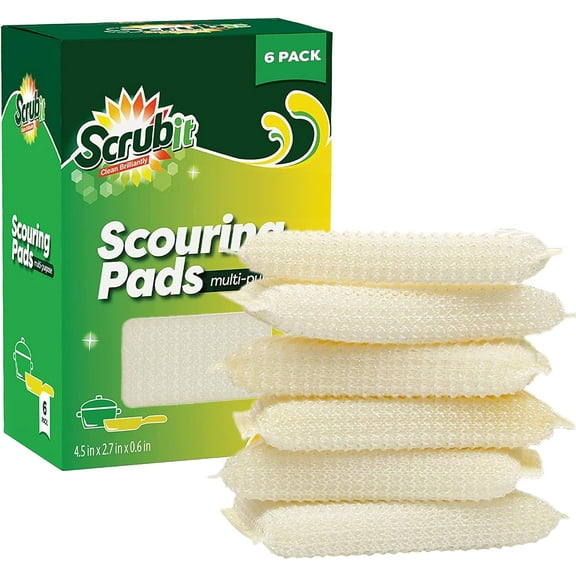 Multi-Purpose Scouring Pad by Scrub-It - Non-Scratch Cleaning Dobie Pads for Pots, Pans, Dishes, Utensils & Non-Stick Cookware - Sponge Scrubbers Use for Kitchen, Bathroom & More (6 Pack)