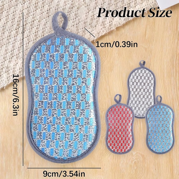 Multi Purpose Scrub Sponges for Kitchen, Double Sided Non Scratch Microfiber Sponge with Scouring Power for Dishes Pots Pans, Effortless Cleaning Tool, Dishcloth*3 Pcs