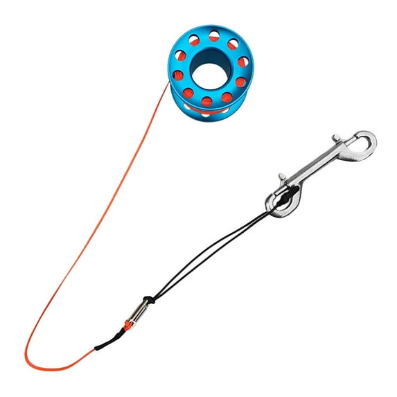 Multi Purpose Scuba Diving Dive Reel, Aluminum Alloy Finger Spool Attached with 15m High Visible Line, Dual Ended Bolt Snap Clip Blue