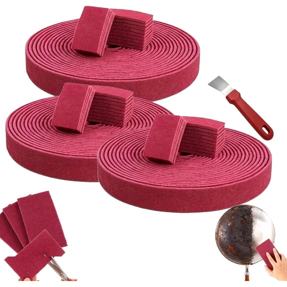 Multi-Purpose Scuff Pads Set for Tough Stain, 3.28 Ft Durable Purpose Red Scuff Pads, Surface Pads Block, Cuttable Nylon Pad for Rust Removal. for Kitchen Use and Auto Paint Work