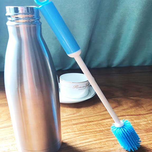 Multi-Purpose Silicone Cup Brush with Long Handle, 360-Degree Rotating Cleaning Brush for Bottles, Cups, and Containers, Reusable Kitchen Cleaning Tool with PC Handle, No Electricity Needed