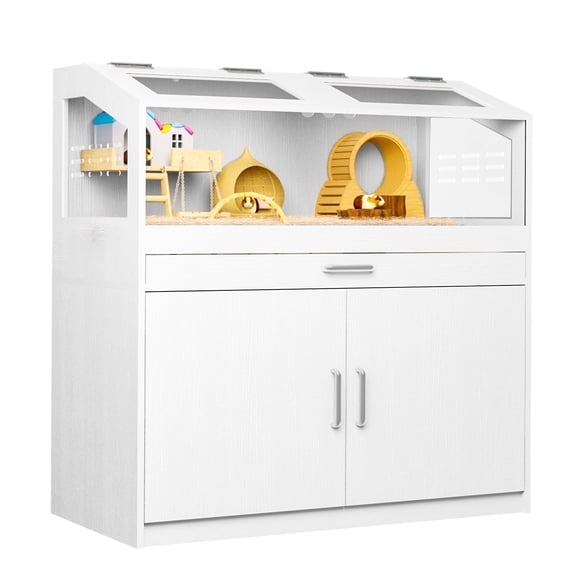 GETYES Small Animal Cage with Drawer, Ventilation, Acrylic Panels for Hamsters, Rabbits, Guinea Pigs, Hedgehogs - White