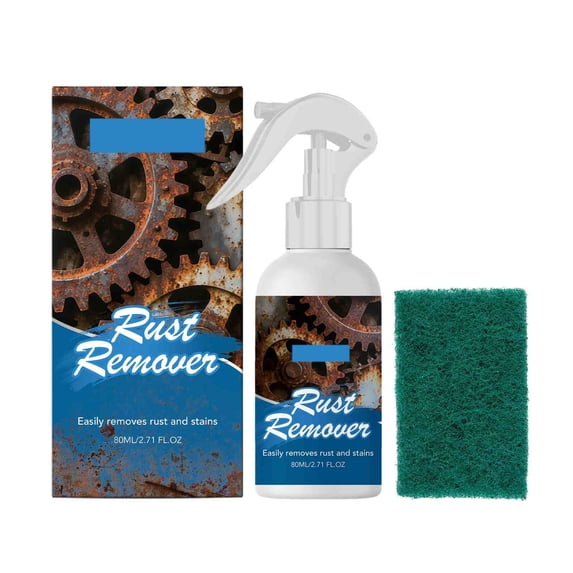 Multi-Purpose Stain and Rust Remover 80ml, High-Efficiency Rust Remover Spray with Steel Sponge for Metal Surfaces, Safe for Daily Use, Ideal for Home and Industrial Cleaning
