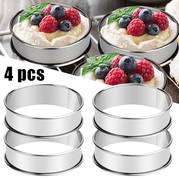 Multi Purpose Stainless Steel Rings, 4 Pack for Muffins, Cookies, Hamburgers Perfect for Home and Commercial Use