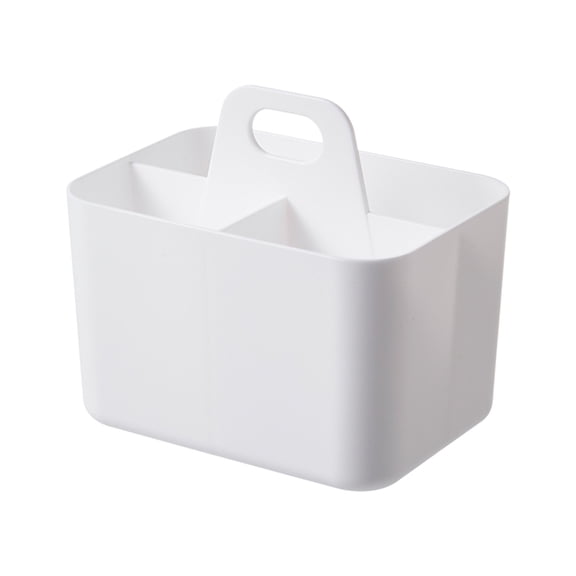 Multi Purpose Storage Box with Handle, Portable Compartment Organizer for Office Bathroom Craft Supplies, Durable Plastic 4 Compartment Design for Makeup Stationery Small Items,White