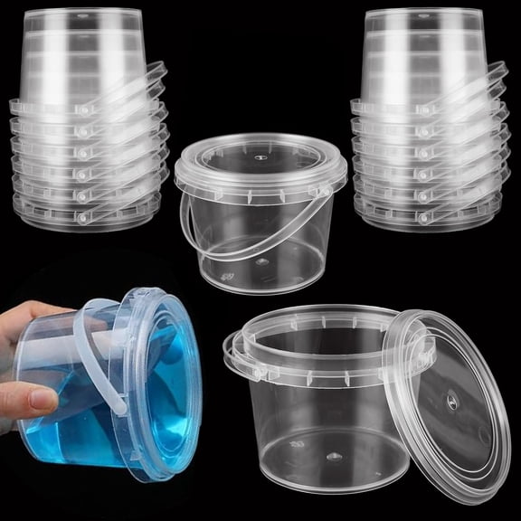 12 Pack 10oz Clear Plastic Bucket,Bexikou Empty Slime Storage Bucket Containers with Lids and Handle,Small Toy Storage Case Plastic Storage Jars for DIY Slime Making, Candy, Beads, Art Crafts, Lotion
