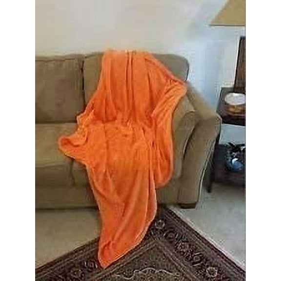 Diamond Home Orange Solid Flannel Throw, 50” x 60”