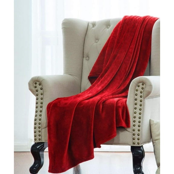 Multi-Purpose Super Soft Small Plush Solid Lightweight Throw Blanket 50" x 60" - Red