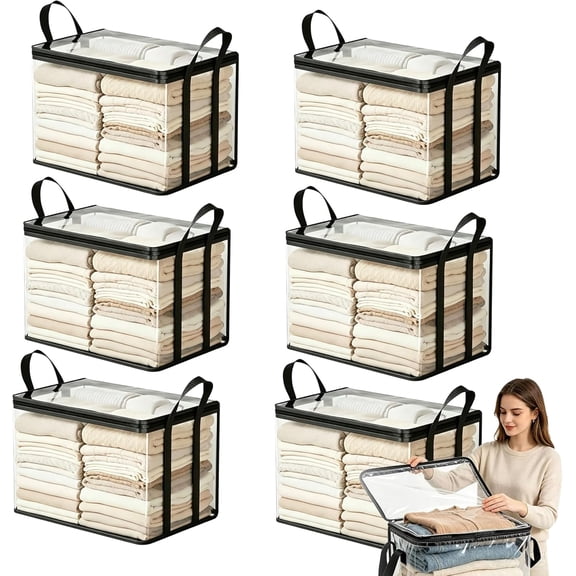 Large Heavy-DutyThick Plastic Clear Storage Box with Hinged Lid, Heavy-Duty Durable High Capacity Organizer, Perfect for Home, Camping, Travel, Attic and Moving