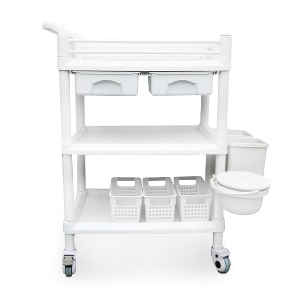 Multi-Purpose Utility Cart,3 Tier Medical Mobile Trolley Cart with 2 Drawers,Beauty Salon Storage Cart with Silent Lockable Wheels for Hospital Dental Clinic Lab