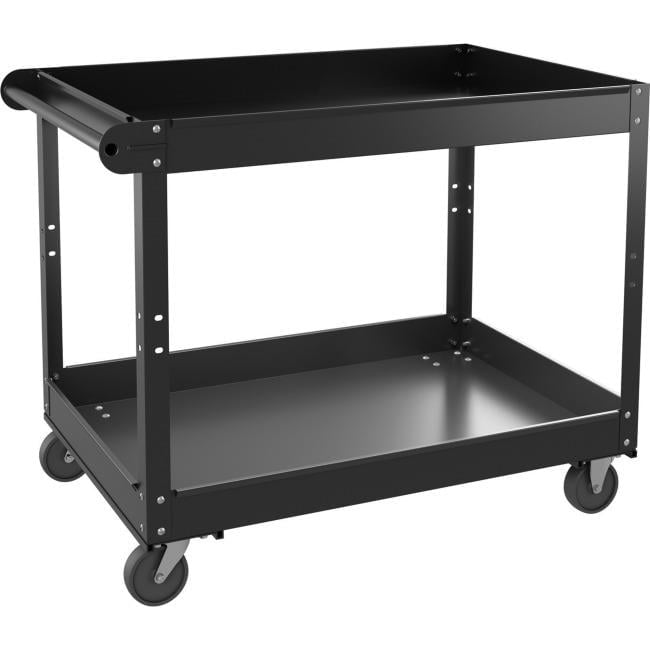 Black Steel 2-Shelf Utility Cart with Raised Lip