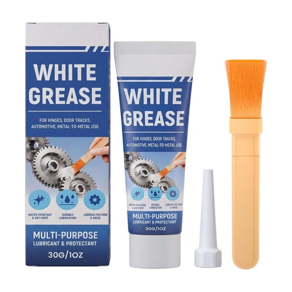 Multi-Purpose White Lithium Grease 30g with Brush Applicator Waterproof Rust Protection for Hinges Bearings Gears Use