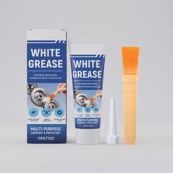 Multi-Purpose White Lithium Grease with Applicator Brush | Waterproof, Rust-Proof, High-Temperature & Heavy-Duty Lubricant for Garage Doors, Gears, Bearings, Chains & Machinery