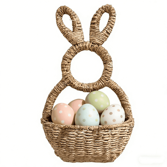 Multi-Purpose Wicker Bunny Basket - Hand-Woven Hanging Wall Basket, Planter & Decor for Easter & Spring