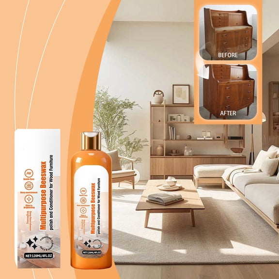 Multi Purpose Wood Care Agent 120ml Beeswax Polish,Long Lasting Shine Enhancement Protector,Clean Nourish Repair 3 In 1 Wood Cream,Multi Wooden Surface Furniture Floor Care Agent