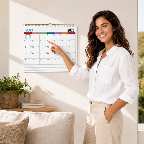 Multi Rainbow Color Coded Week Header 2026.7-2027.12 Wall Calendar, Coil Bound US Monthly Hanging Planner with Bottom Notes for Household Business Schedule Organizer