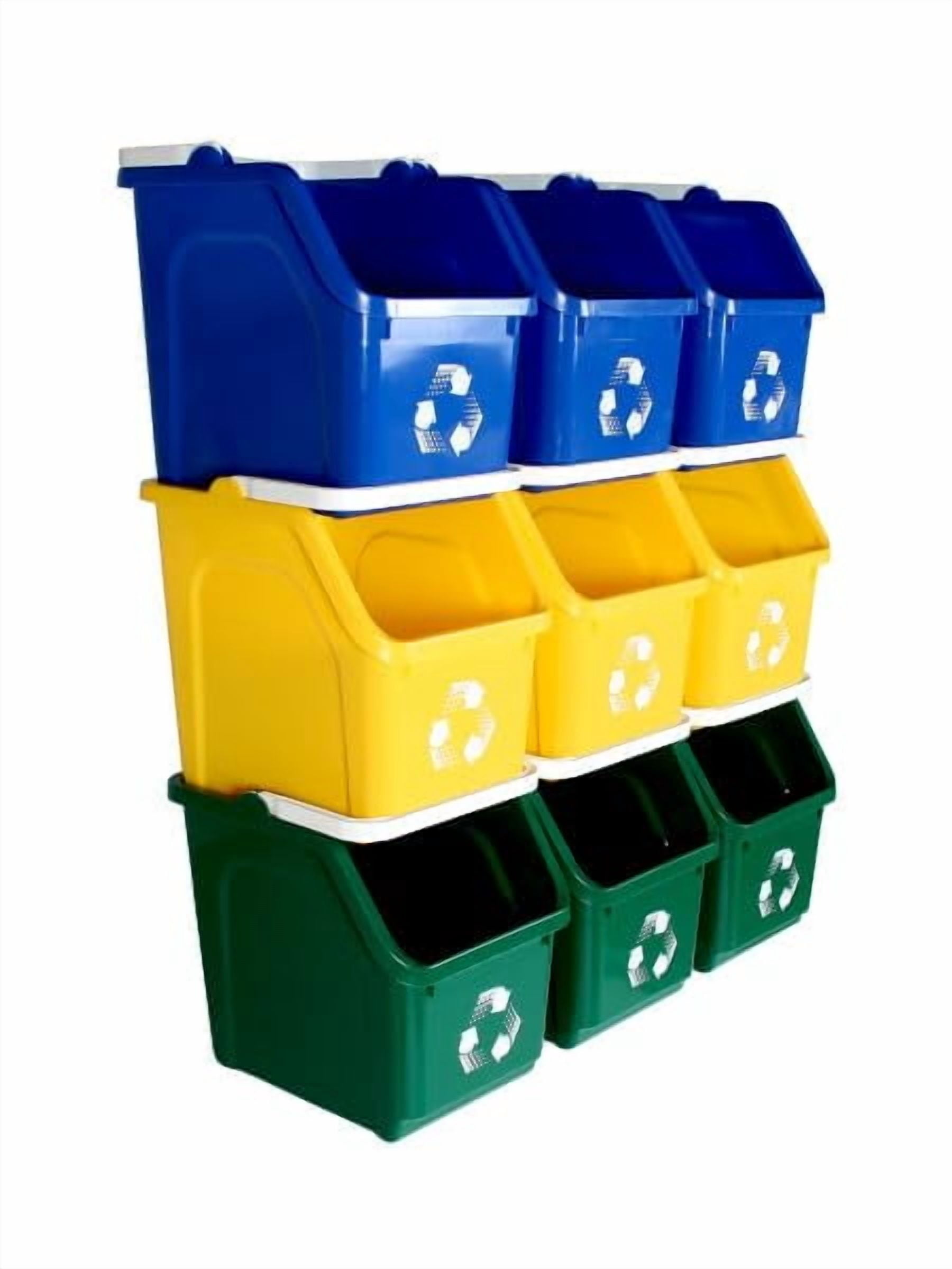 Recycling Bins 3-Pack Stackable - 6 Gallon Each, Color-Coded System For ...
