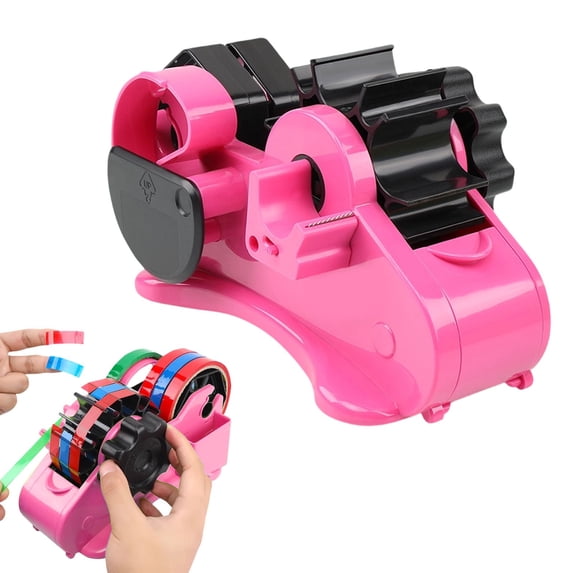 Multi-Roll Tape Dispenser Large Portable Tape Holder with Cutter for Office and Packaging Use, Pink