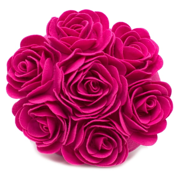 Multi Rose Motifs Felt 15-inch Round Decorative Throw Pillow (Fuchsia, Case + Insert)