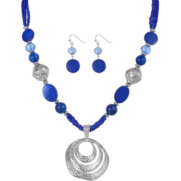 Multi Round Professional Circle Pendant Necklace and Earrings Set Strand Colorful Beads Statement Necklaces Fashion Costume Jewelry[o737]