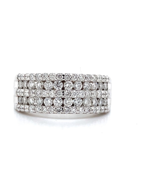 Multi Row Diamond Band, Euro Shank Band, Half Eternity Diamond Wedding Band, 2.5 Ct Simulated Diamond, 14K White Gold Plated