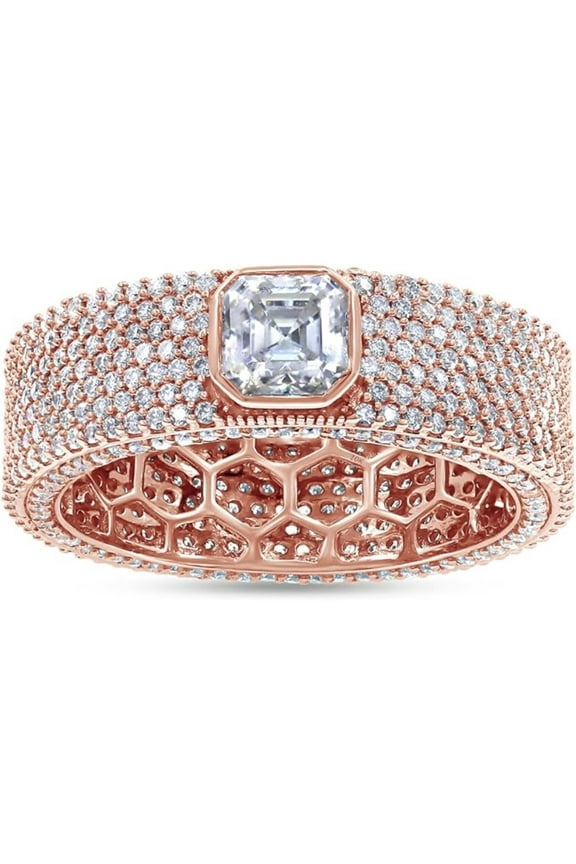 Multi Row Eternity Anniversary Wedding Band Men Ring Jewelry Round Cut White Diamond 14k Rose Gold Over 925 Sterling Silver