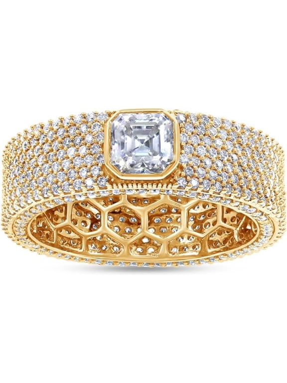 Multi Row Eternity Anniversary Wedding Band Men Ring Jewelry Round Cut White Diamond 14k Yellow Gold Over 925 Sterling Silver