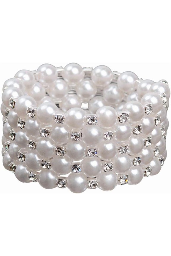 Multi Row Imitition Pearl Stretch Bracelet Stackable Crystal Strand Multi, Style Q8406