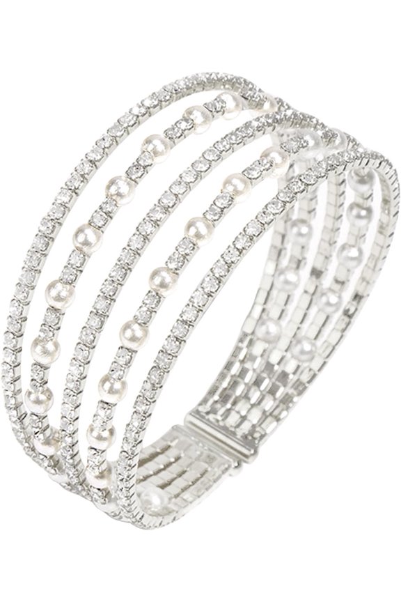 Multi Row Layered Crystal Rhinestone Cuff Bracelet For Women Bridal Bracelet Jewelry, Style D2668