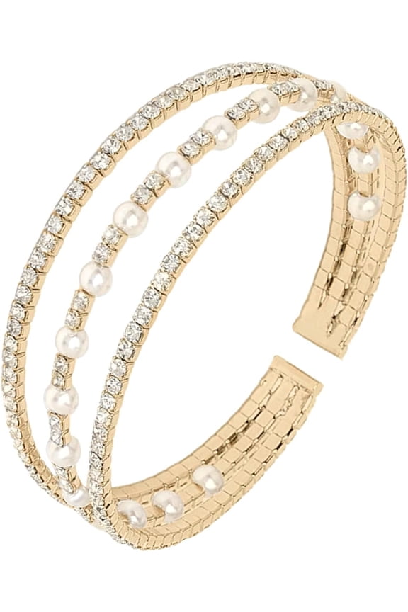 Multi Row Layered Crystal Rhinestone Cuff Bracelet For Women Bridal Bracelet Jewelry, Style D2668