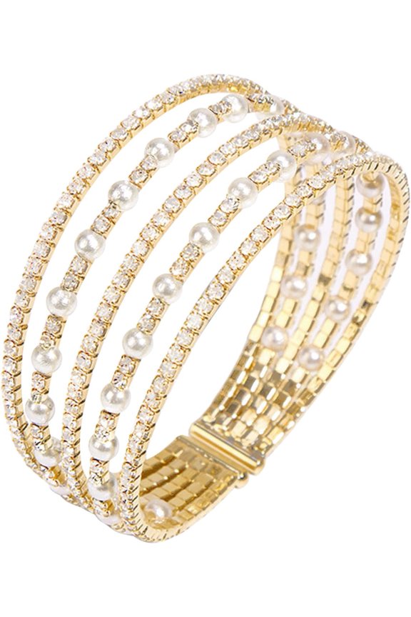 Multi Row Layered Crystal Rhinestone Cuff Bracelet For Women Bridal Bracelet Jewelry, Style D2668