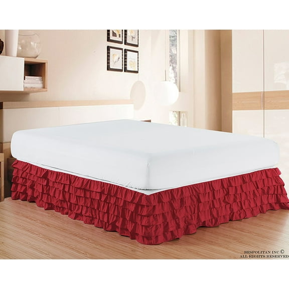 Multi Ruffle Bed Skirt 15inch Drop California King Burgundy
