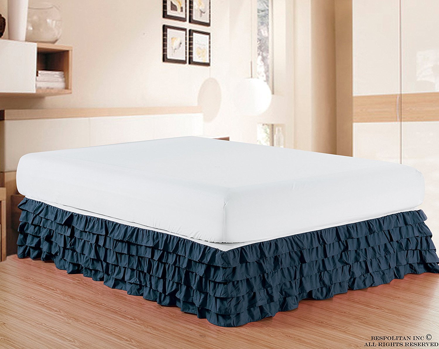 Multi Ruffle Bed Skirt 15inch Drop California King Navy Blue