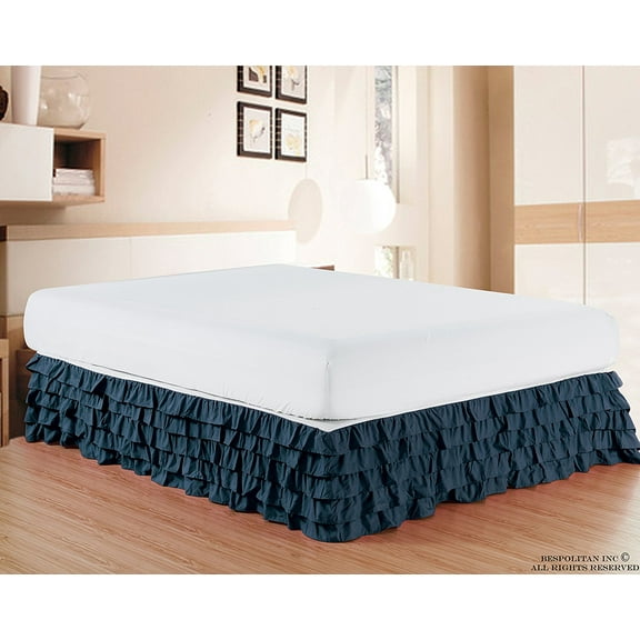Multi Ruffle Bed Skirt 15inch Drop California King Navy Blue