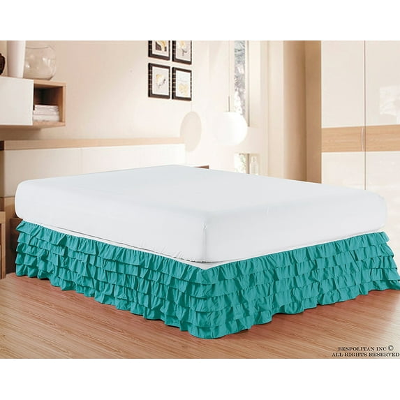 Multi Ruffle Bed Skirt 15inch Drop California King Turquoise